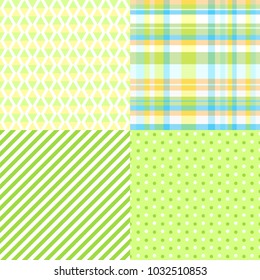 Set of seamless multicolored patterns. Checkered background. Abstract geometric wallpaper of the surface. Dotted texture. Print for polygraphy, posters, t-shirts and textiles. Doodle for design