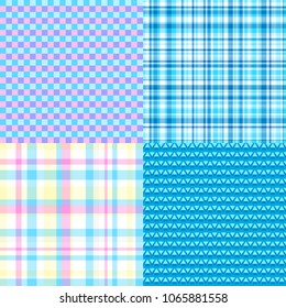 Set of seamless multicolored patterns. Checkered background. Abstract geometric wallpaper of the surface. Striped texture. Print for posters, t-shirts and textiles. Doodles for work and business