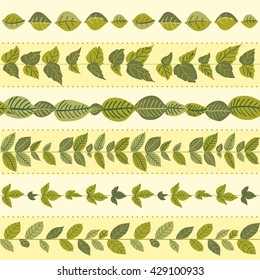 Set of seamless naturalistic brushes of branches and leaves.