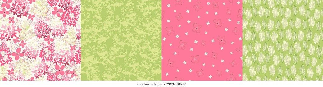  Set of seamless nature pattern. Abstract  shapes and elements, leaves, plants, fruits, autumn, white and brown background, hand drawn, minimalist,  packaging, wallpaper, design for textiles, vector