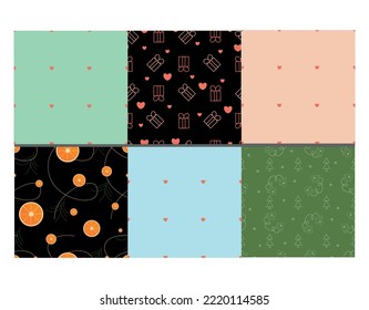 Set of seamless new year and Christmas patterns with hearts , trees.