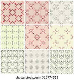 Set of seamless ornament on background. Wallpaper pattern