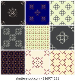 Set of seamless ornament on background. Wallpaper pattern