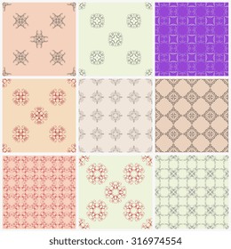 Set of seamless ornament on background. Wallpaper pattern