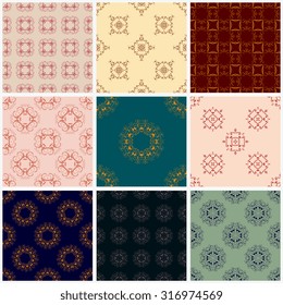 Set of seamless ornament on background. Wallpaper pattern