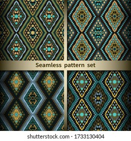 A set of seamless, ornamental backgrounds in Oriental style, bright geometric textures.