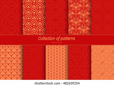 Set of seamless ornaments. East stylized pattern. Background of fine lines for wrapping paper, textile, decorating banners. Vector illustration.
