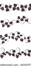 Set of seamless ornaments with vines of grapes. Boarders with vines for backgrounds, print, textiles, labels.