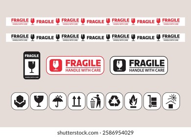 Set of seamless packaging sign tapes on white background vector image