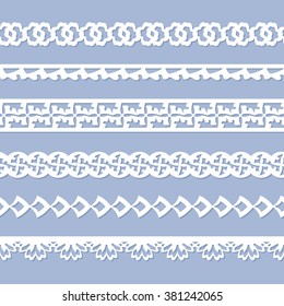 set of seamless paper borders on the blue background