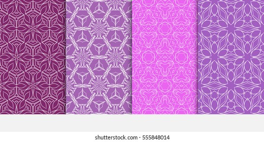 set of seamless pattern. abstract floral ornament. vector illustration. For design, wallpaper, background fills, card, banner. purple color
