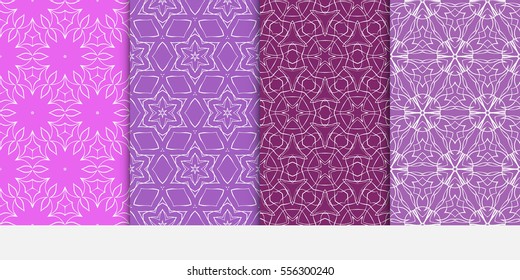 set of seamless pattern. abstract floral ornament. vector illustration. For design, wallpaper, background fills, card, banner. purple color