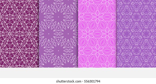 set of seamless pattern. abstract floral ornament. vector illustration. For design, wallpaper, background fills, card, banner. purple color