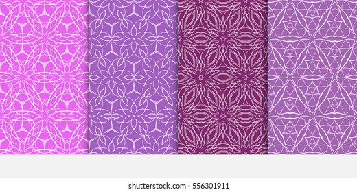 set of seamless pattern. abstract floral ornament. vector illustration. For design, wallpaper, background fills, card, banner. purple color