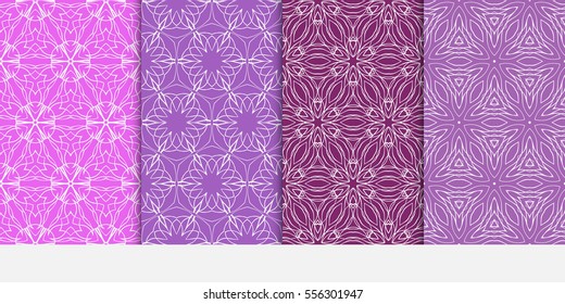 set of seamless pattern. abstract floral ornament. vector illustration. For design, wallpaper, background fills, card, banner. purple color