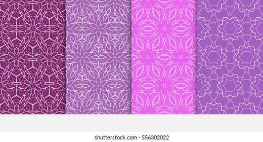 set of seamless pattern. abstract floral ornament. vector illustration. For design, wallpaper, background fills, card, banner. purple color