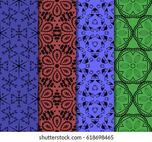 set of seamless pattern. abstract floral ornament. vector illustration. For design, wallpaper, background fills, card, banner. Multicolor