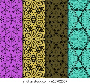 set of seamless pattern. abstract floral ornament. vector illustration. For design, wallpaper, background fills, card, banner. Multicolor