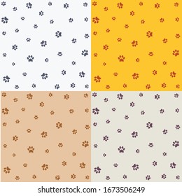 Set of seamless pattern with animal footprints, cat, dog.