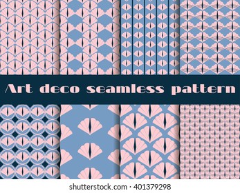Set seamless pattern in art deco style.  Rose quartz and serenity violet colors. 