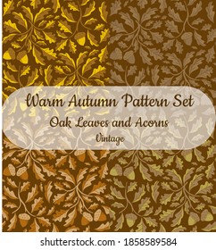 Set of seamless pattern with autumn oak leaves and acorns