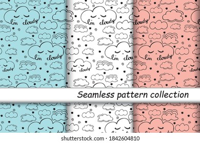 
Set of seamless pattern with baby cartoon clouds