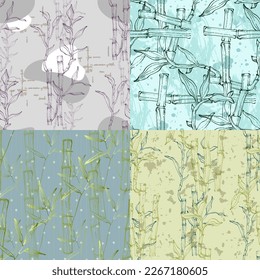 Set Seamless pattern of bamboo leaf background. Floral seamless texture with leaves.