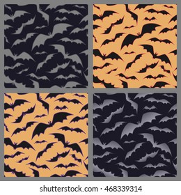 Set of seamless pattern with bats. Background for Halloween. Vector illustration