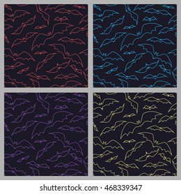 Set of seamless pattern with bats. Background for Halloween. Vector illustration