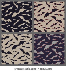 Set of seamless pattern with bats. Background for Halloween. Vector illustration