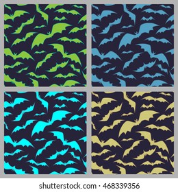 Set of seamless pattern with bats. Background for Halloween. Vector illustration