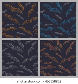 Set of seamless pattern with bats. Background for Halloween. Vector illustration