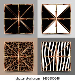 Set of seamless pattern with belts, chains and rope