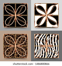 Set of seamless pattern with belts, chains and rope