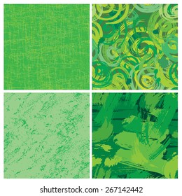 Set of seamless pattern with blots and ink splashes in green colors. Abstract background for design in grunge style.