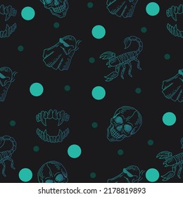 Establecer Un Patrón Sin Marea Azul Mística Celestial Simple Minimalismo Tatuaje Símbolo Con El Espacio De Objetos Círculo Azul Doodle Elementos Esotéricos Ilustración De Vintage Fondo Azul Oscuro.