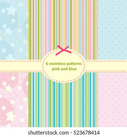 set of seamless pattern of blue and pink - vector illustration, eps
