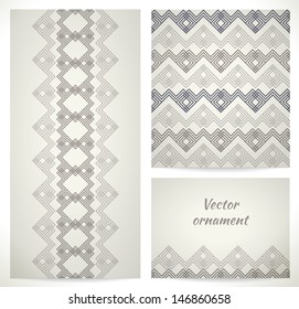Set of seamless pattern and borders. Vector ornaments.