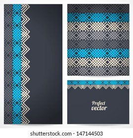 Set of seamless pattern and borders. Vector ornaments.