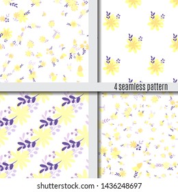 Set seamless pattern bouquets of simple, clear, ordinary flowers trendy bright color yellow and purple