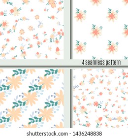 Set seamless pattern bouquets of simple, clear, ordinary flowers bright and cute