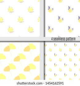Set seamless pattern bouquets of simple, clear, ordinary flowers trendy bright color yellow and purple