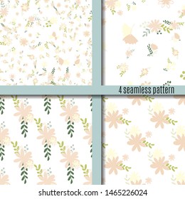 Set seamless pattern bouquets of simple, clear, ordinary flowers in Victorian colors