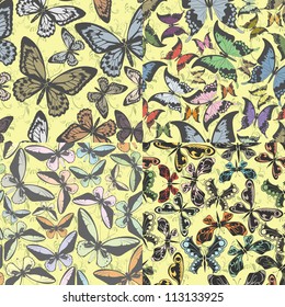 Set of seamless pattern with butterflies