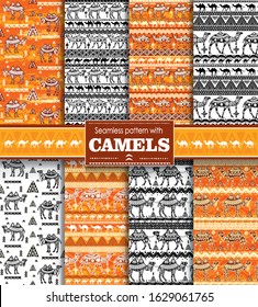Set of Seamless pattern with camels 
