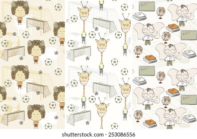 set of seamless pattern with cartoon animals.