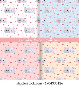 Set of seamless pattern cats in love
