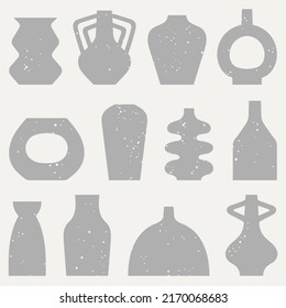 Set of seamless pattern with ceramic objects and vases, pottery. Simple shapes, texture. Home decorating, arts and crafts. 
Scandinavian style. Hand draw vector illustration in calm trendy colors.