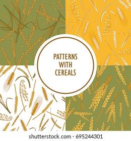 Set of seamless pattern with cereals, hand drawn illustration. Colorful collection, plants. Overlapping background vector. Decorative wallpaper, good for printing