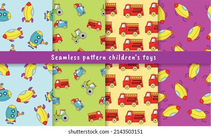 Set Seamless pattern children's toys transport 
